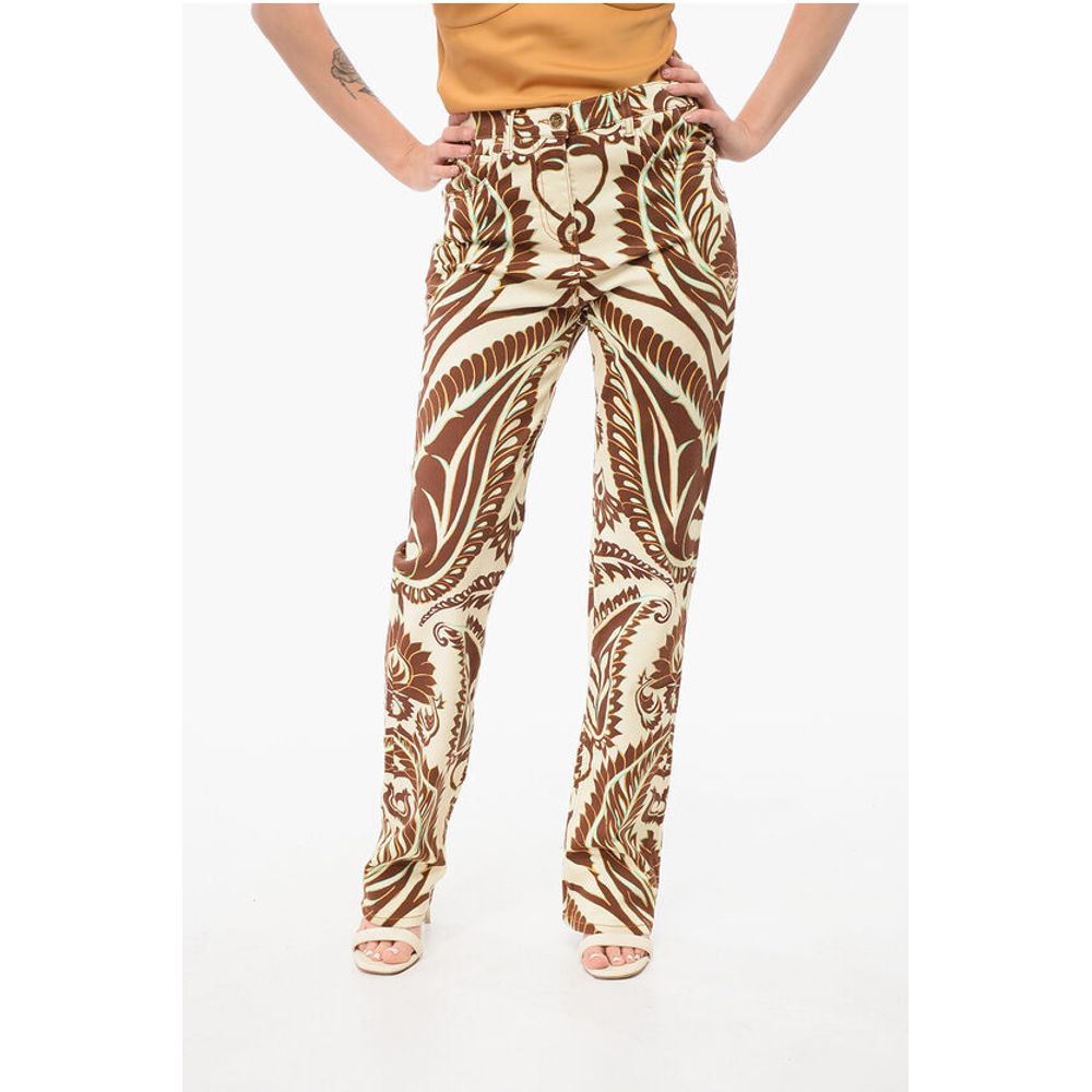 5-Pocketed Floral Patterned Denim Pants