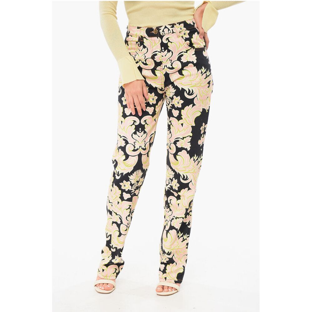 5-Pocketed Floral Patterned Denim Pants