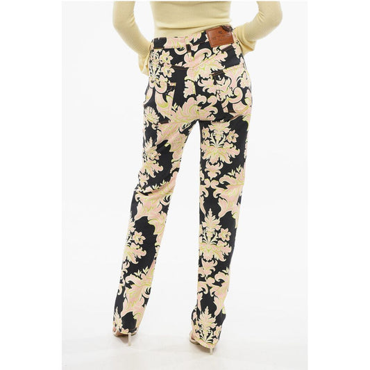 5-Pocketed Floral Patterned Denim Pants