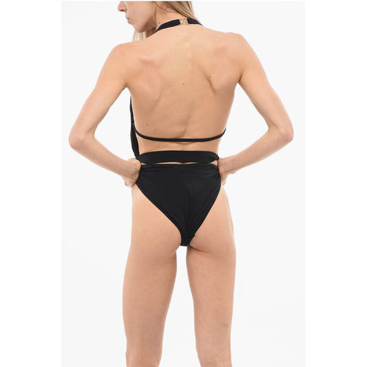 Plunging V-Neck One Piece Swimsuit with Logoed Buckle