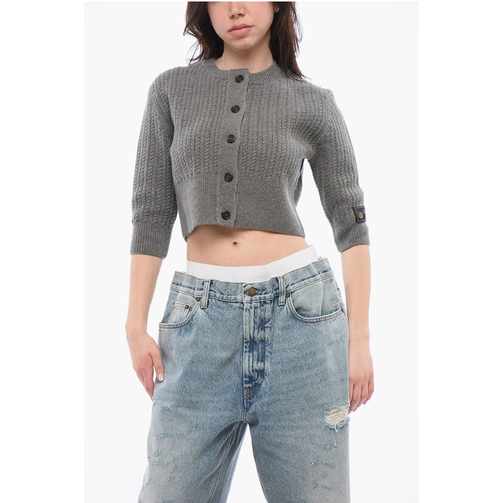 Cable-Knit Wool Cropped Cardigan