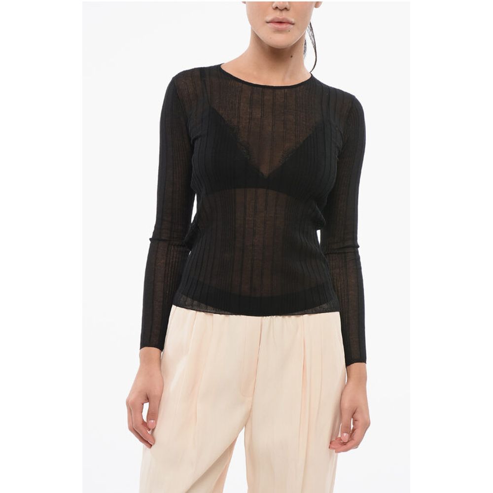 Ribbed Sheer Long Sleeve Top