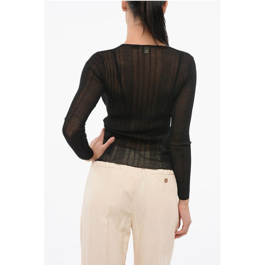 Ribbed Sheer Long Sleeve Top