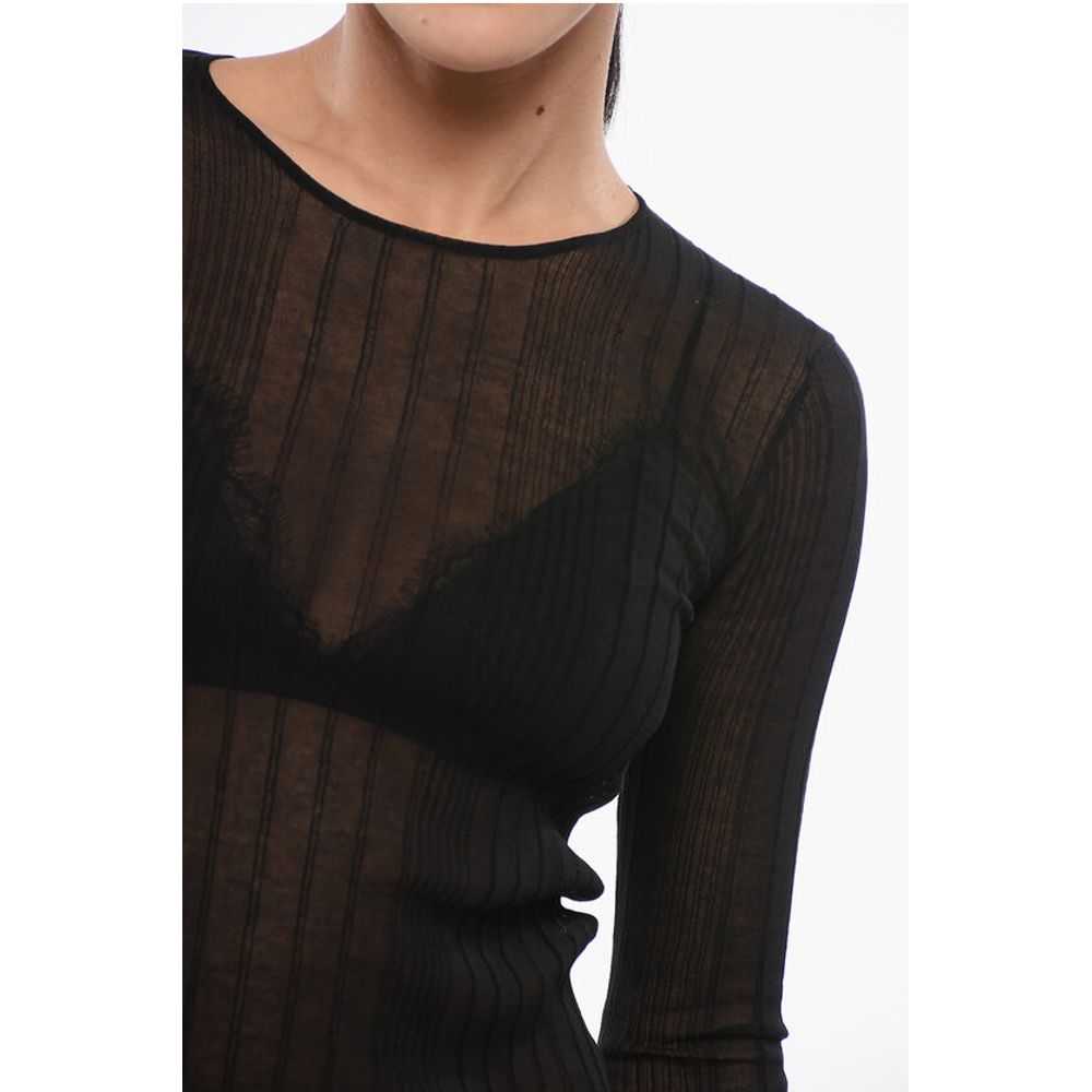 Ribbed Sheer Long Sleeve Top