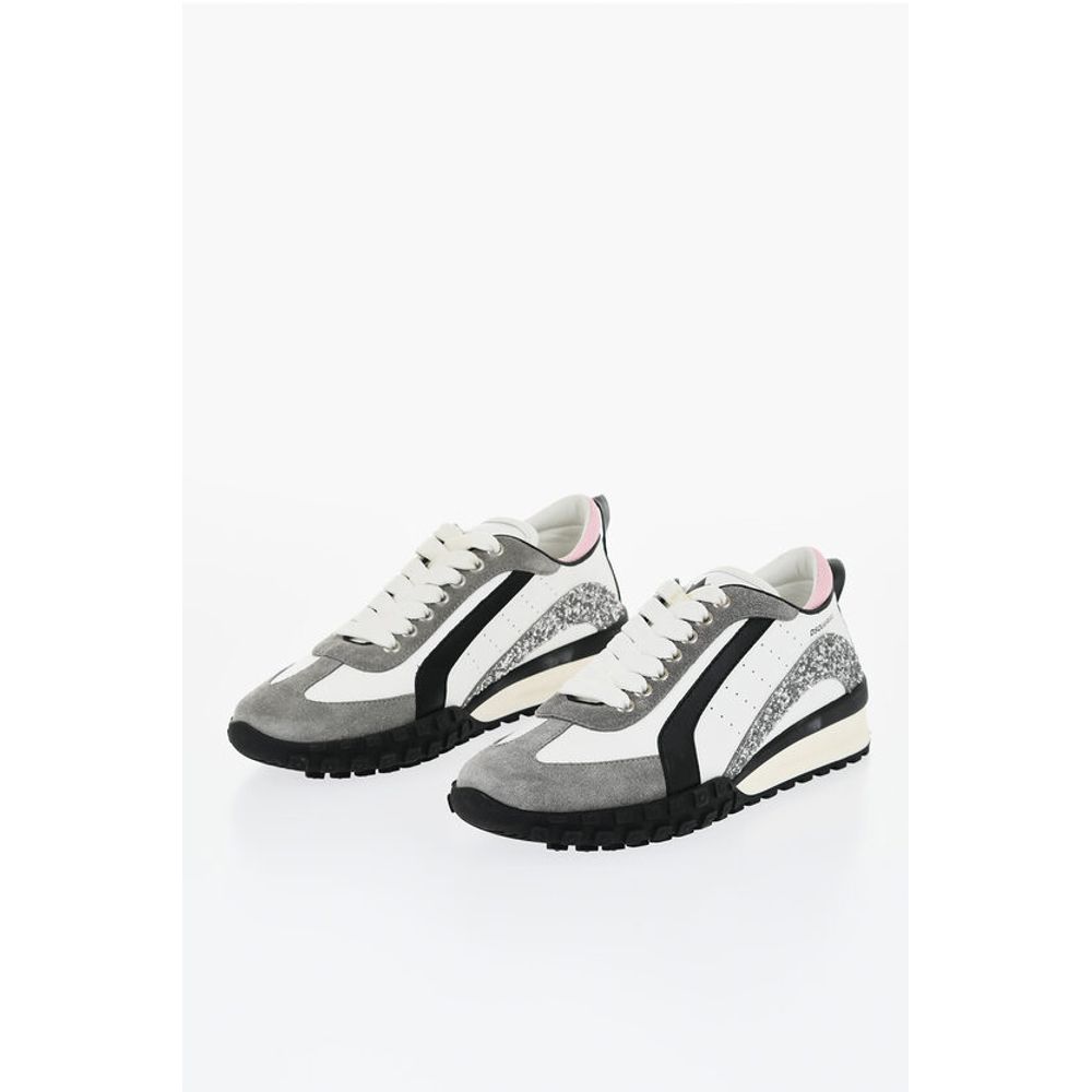 LEGEND Suede and Leather Sneakers with Glittered Detail