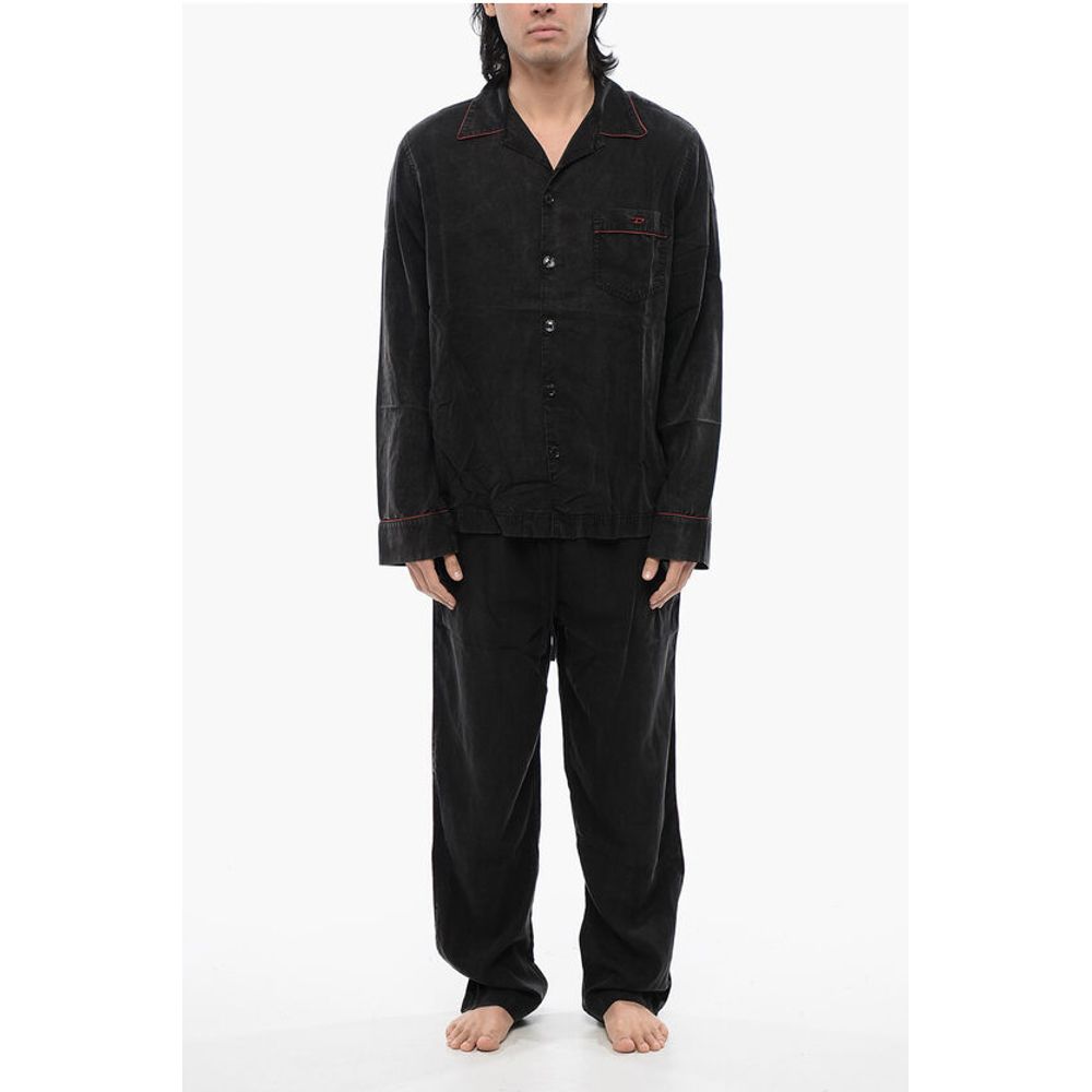 Faded Effect Solid Color UMSET-LOOMY Long Pyjamas Set with C