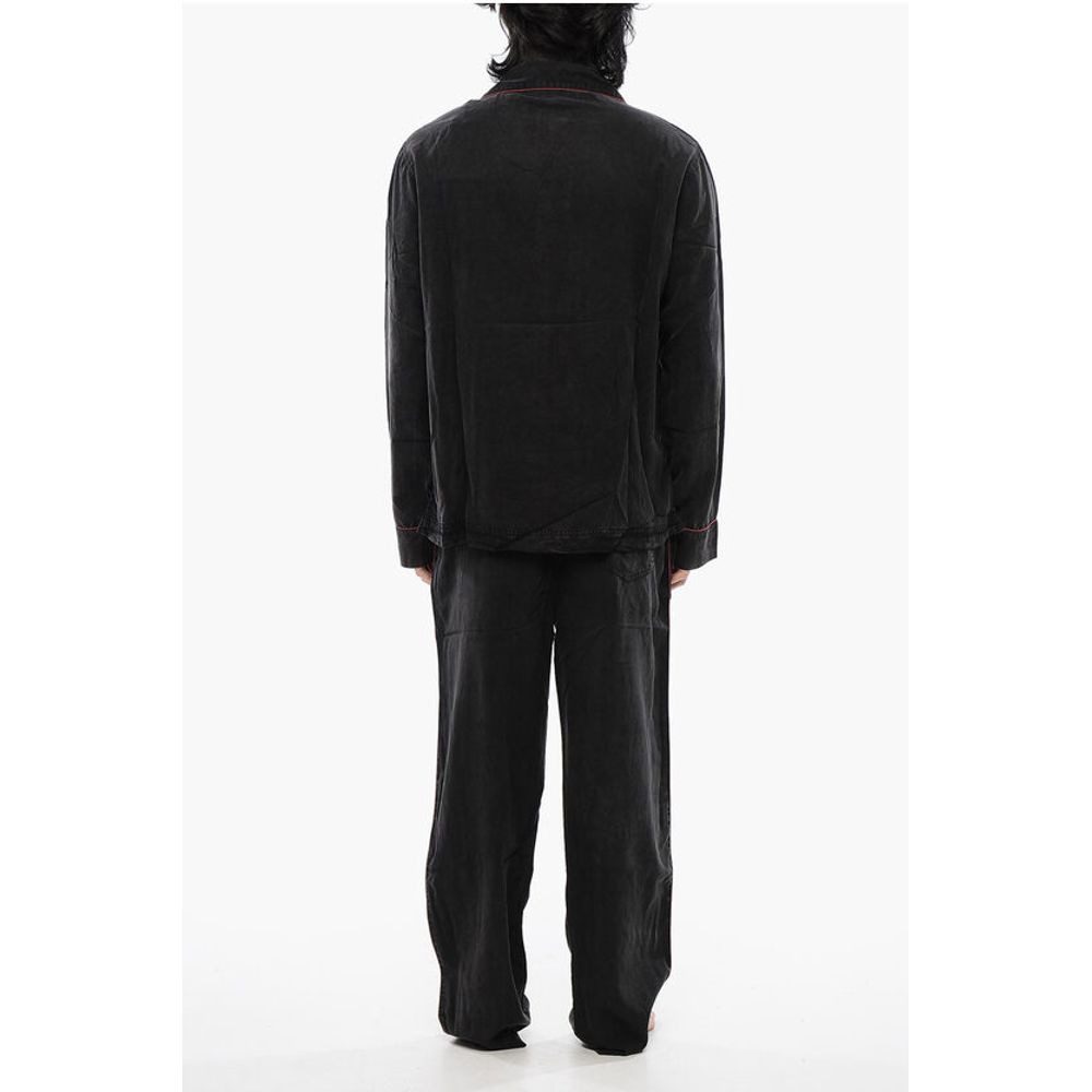 Faded Effect Solid Color UMSET-LOOMY Long Pyjamas Set with C