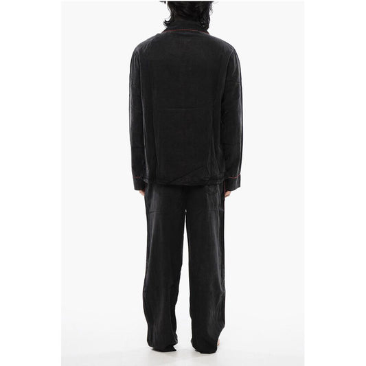 Faded Effect Solid Color UMSET-LOOMY Long Pyjamas Set with C