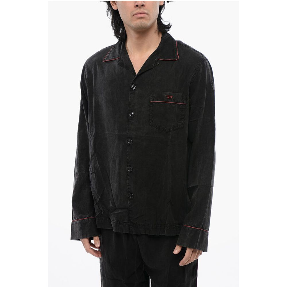 Faded Effect Solid Color UMSET-LOOMY Long Pyjamas Set with C
