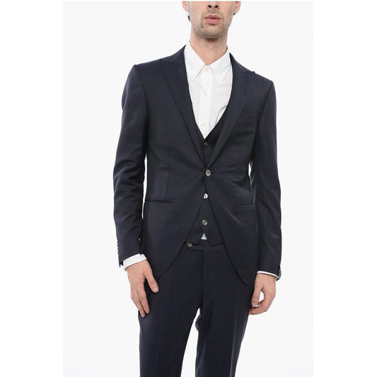 Virgin Wool and Silk Peak Lapel 3 Piece Waistcoat Suit