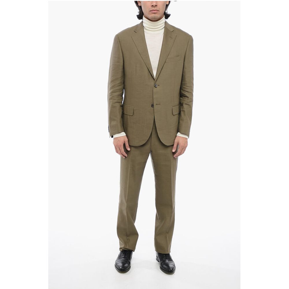 Linen Blend Side Vents Notch Lapel LEADER SOFT 2-Button Suit