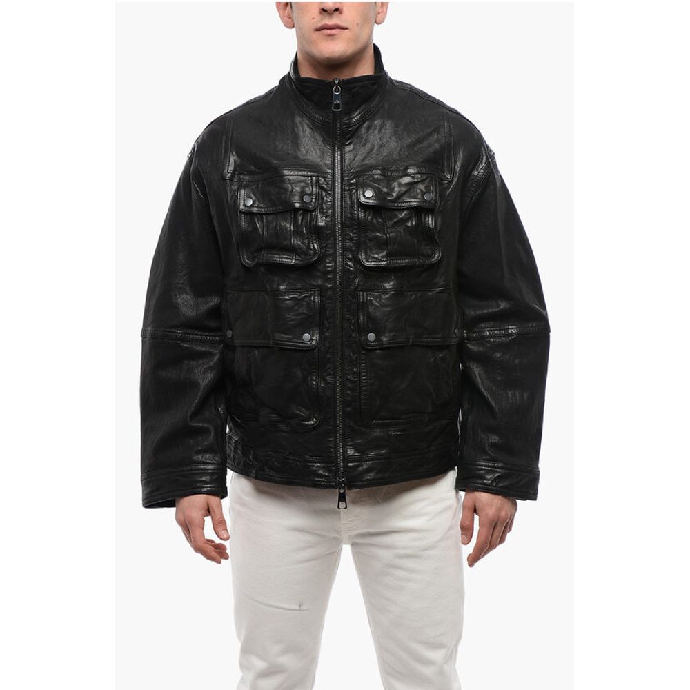 Multipocketed LOOSE WASHED Leather Jacket