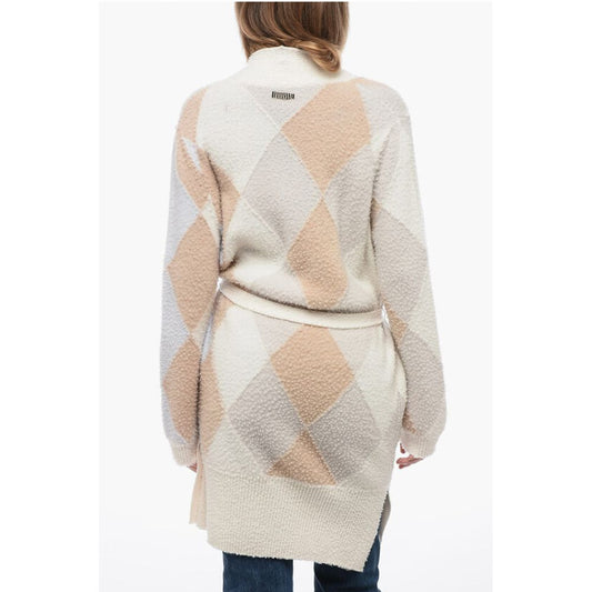 Casentino Wool Long Cardigan with Geometric Motif