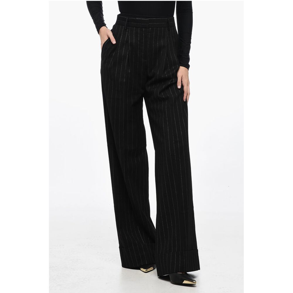 Single-pleated Palazzo Pants with Lurex Pinstriped Motif