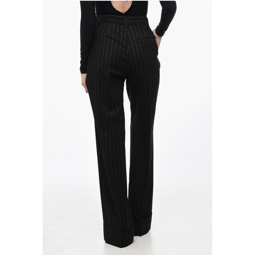 Single-pleated Palazzo Pants with Lurex Pinstriped Motif