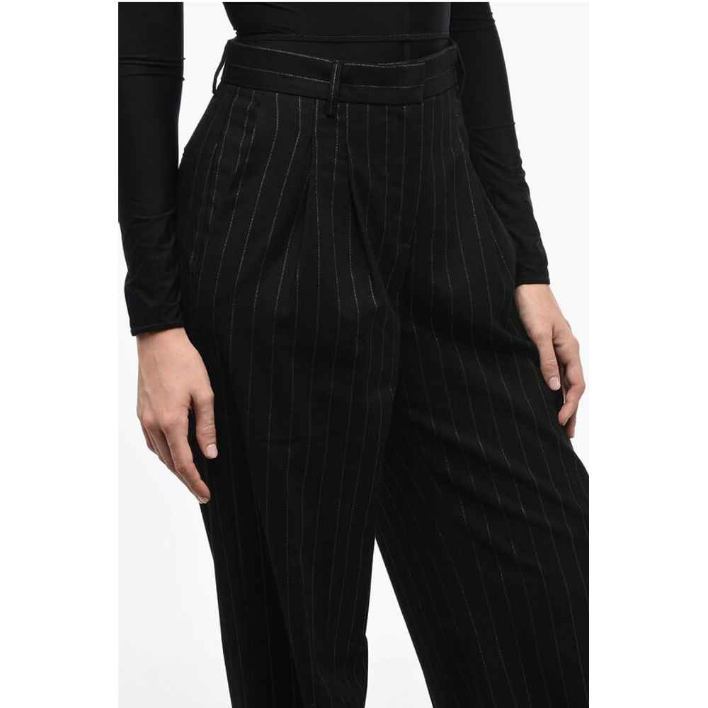 Single-pleated Palazzo Pants with Lurex Pinstriped Motif