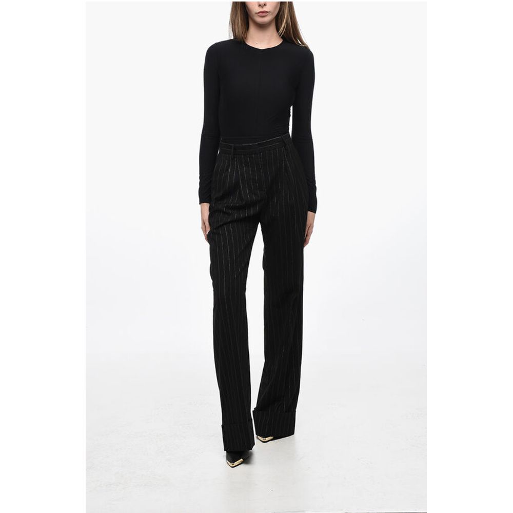 Single-pleated Palazzo Pants with Lurex Pinstriped Motif
