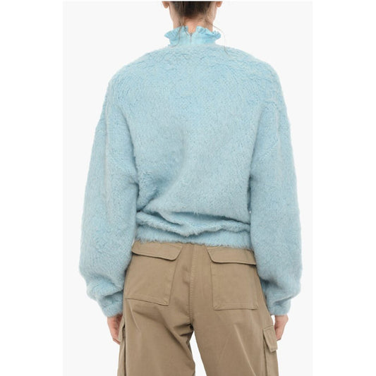 V-Neck Solid Color Fluffy Cardigan