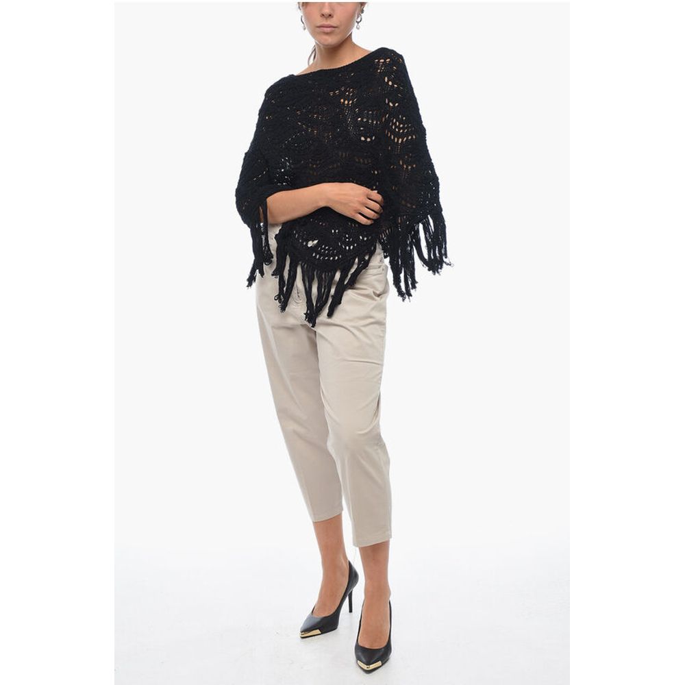 Cotton Crochet Cape with Fringed Bottom