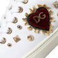 Dolce & Gabbana White Leather Gold Red Heart Sneakers Shoes
