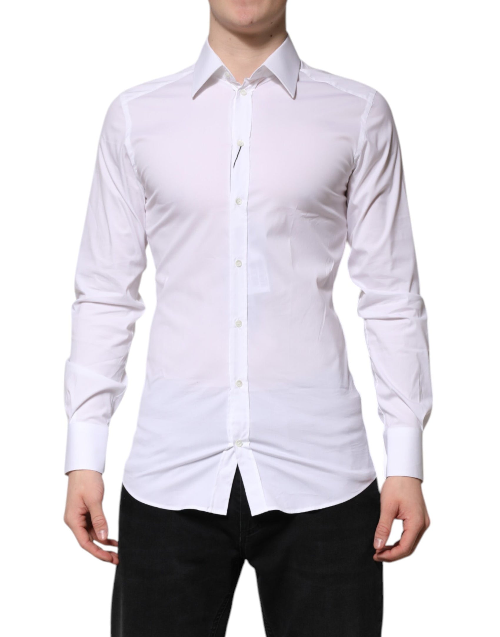 Dolce & Gabbana White Cotton GOLD Long Sleeves Formal Shirt