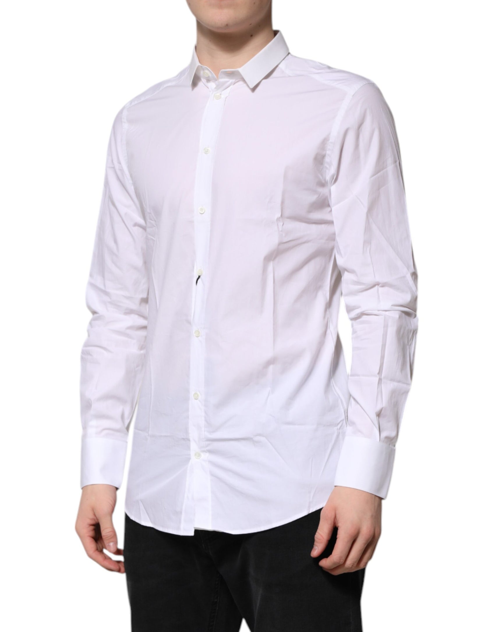 Dolce & Gabbana White Cotton GOLD Long Sleeves Formal Shirt