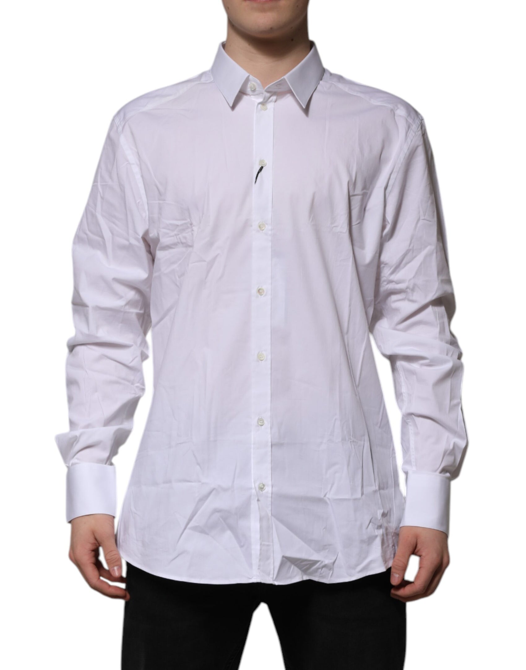 Dolce & Gabbana White Cotton GOLD Long Sleeves Formal Shirt