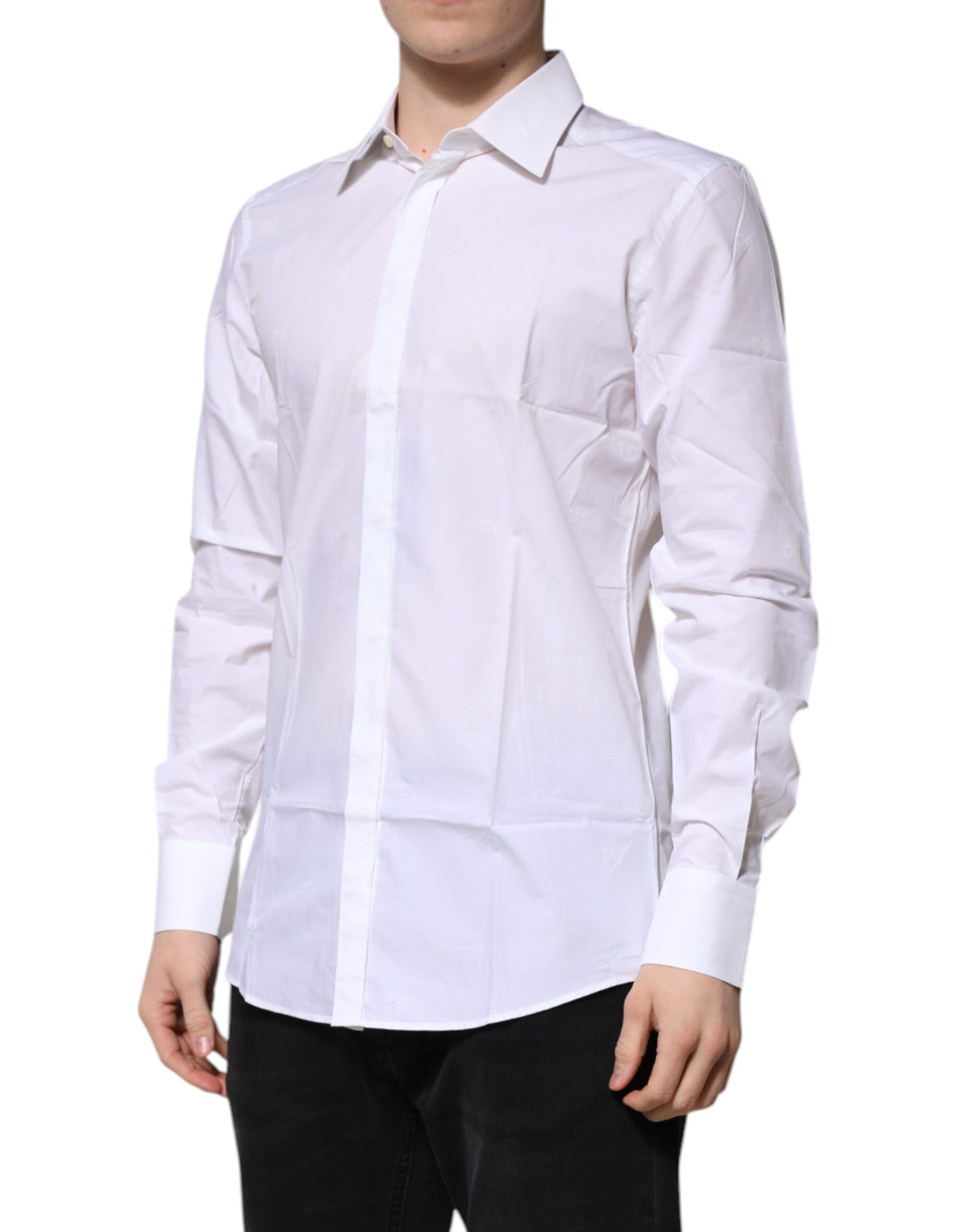 Dolce & Gabbana White Cotton GOLD Long Sleeves Formal Shirt