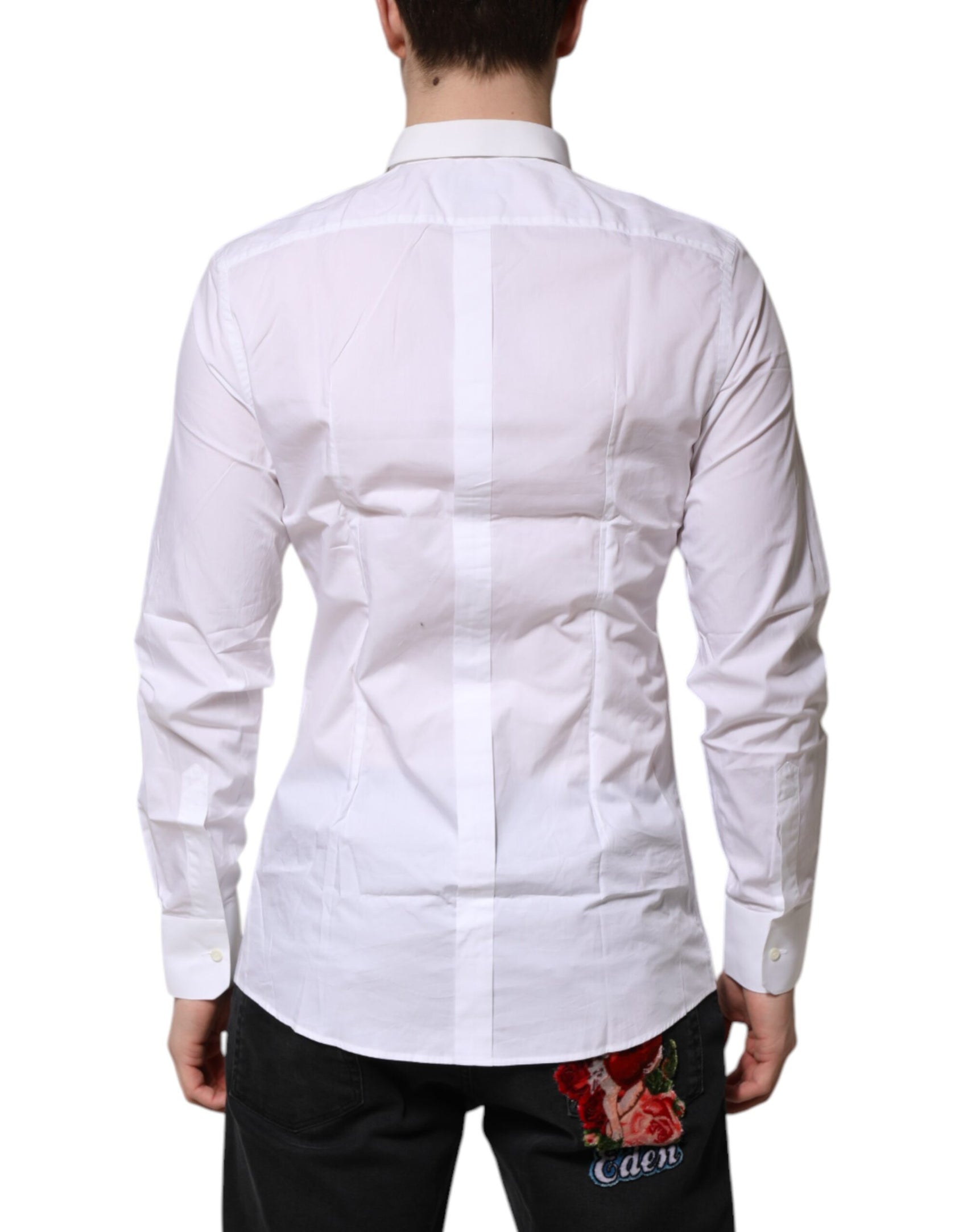 Dolce & Gabbana White GOLD Cotton Long Sleeves Men Formal Shirt