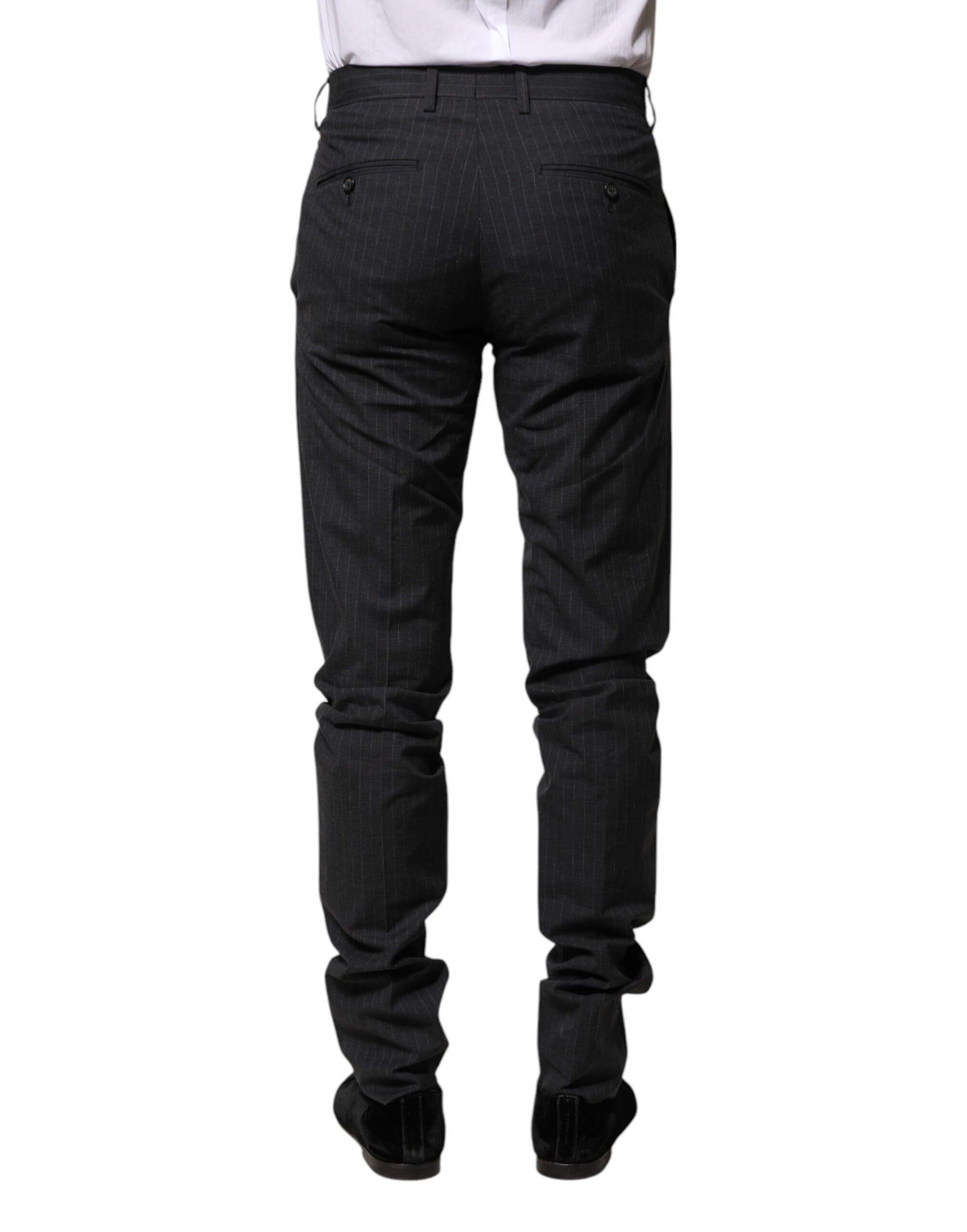 Dolce & Gabbana Gray Striped Cotton Formal Pants