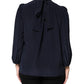 Dolce & Gabbana Blue Silk Mock Neck Long Sleeves Blouse Top