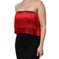 Dolce & Gabbana Red Silk Strapless Fringe Crop Tube Top