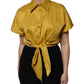 Dolce & Gabbana Mustard Collared Short Sleeves Blouse Top