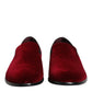 Dolce & Gabbana Red Cotton Velvet Slip On Loafers Formal Shoes