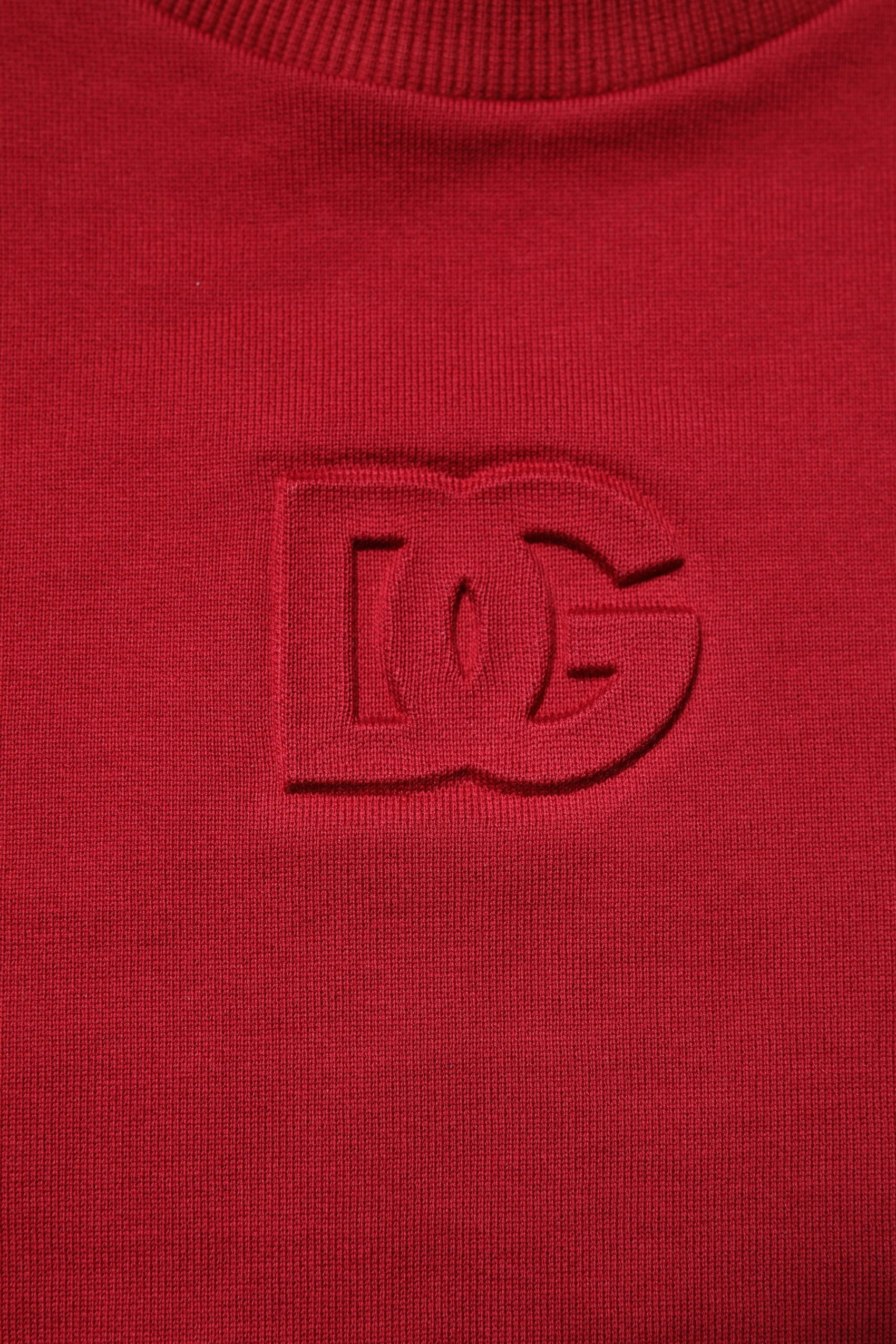 Dolce & Gabbana Red Embossed Logo Cotton Crew Neck Sweater
