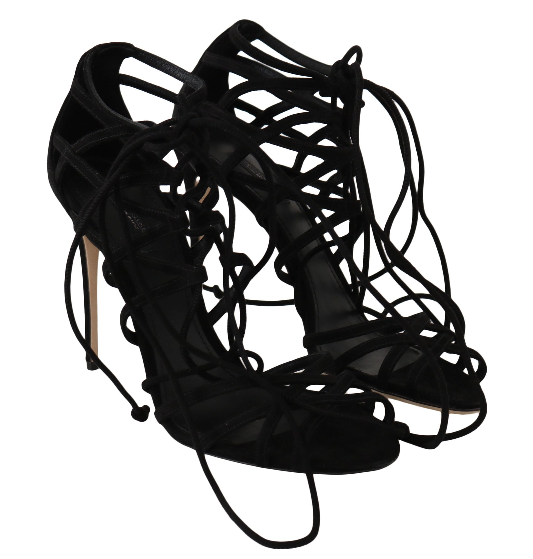 Elegante schwarze Wildleder-Gladiator-Stilettos