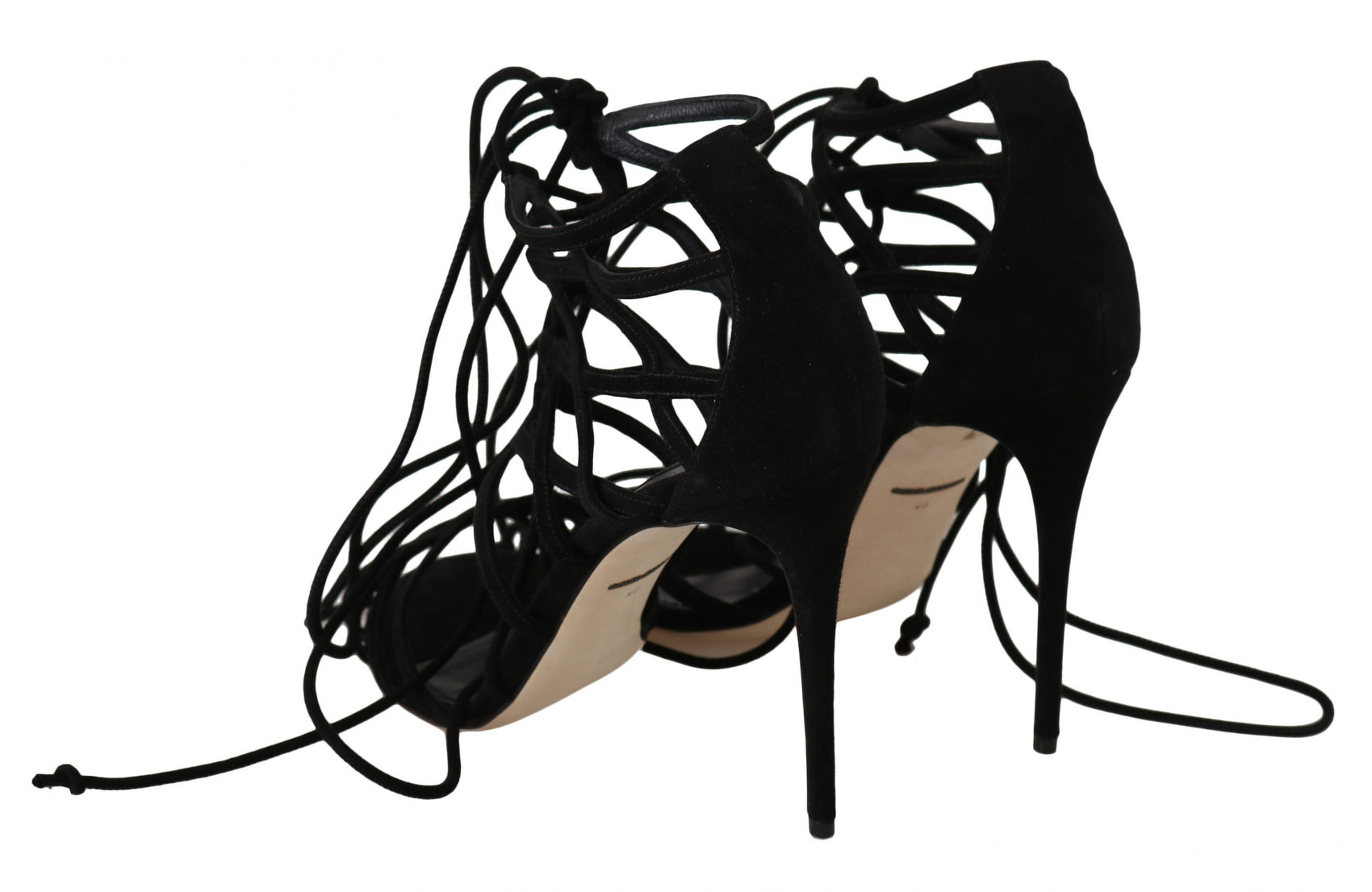Elegante schwarze Wildleder-Gladiator-Stilettos