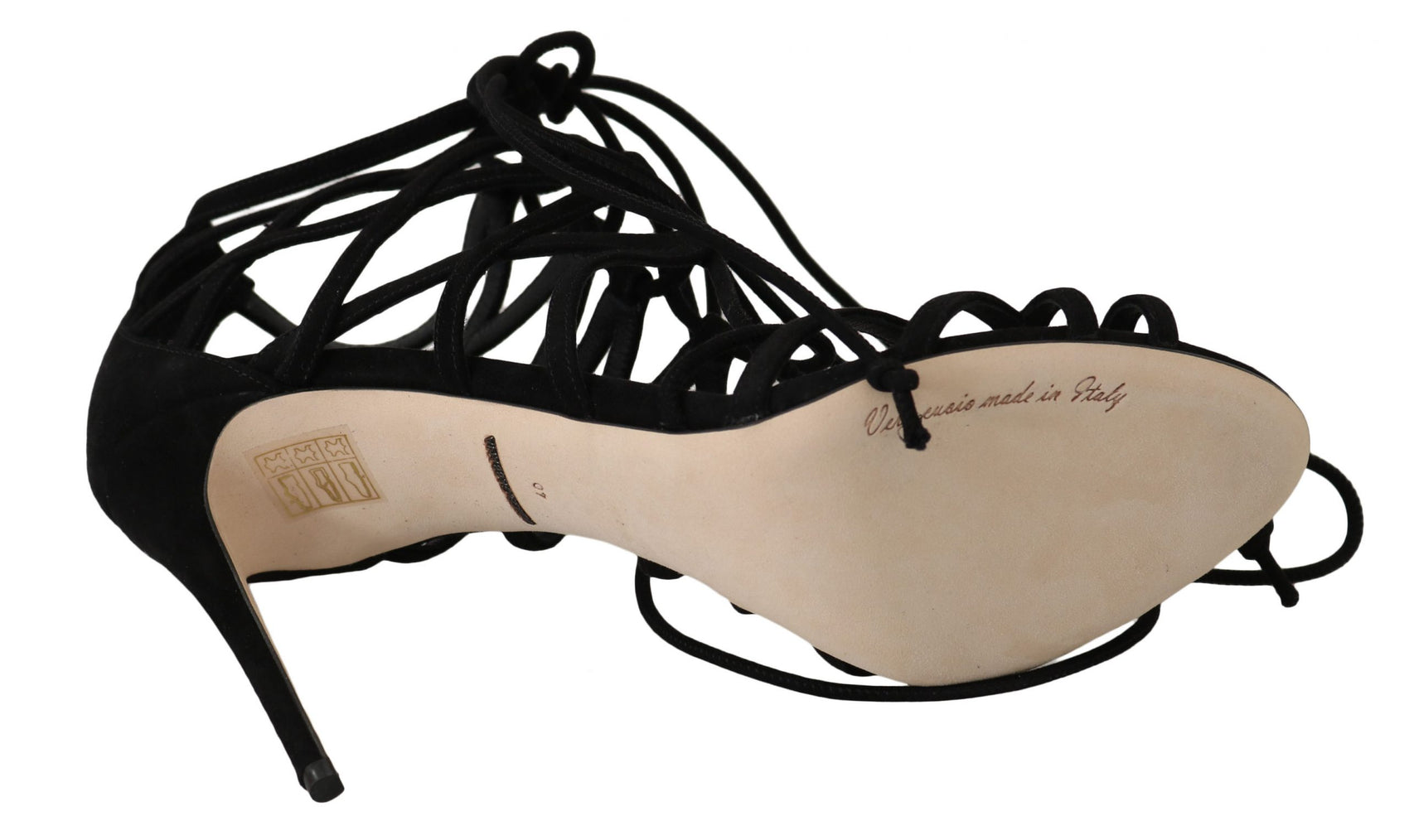 Elegante schwarze Wildleder-Gladiator-Stilettos
