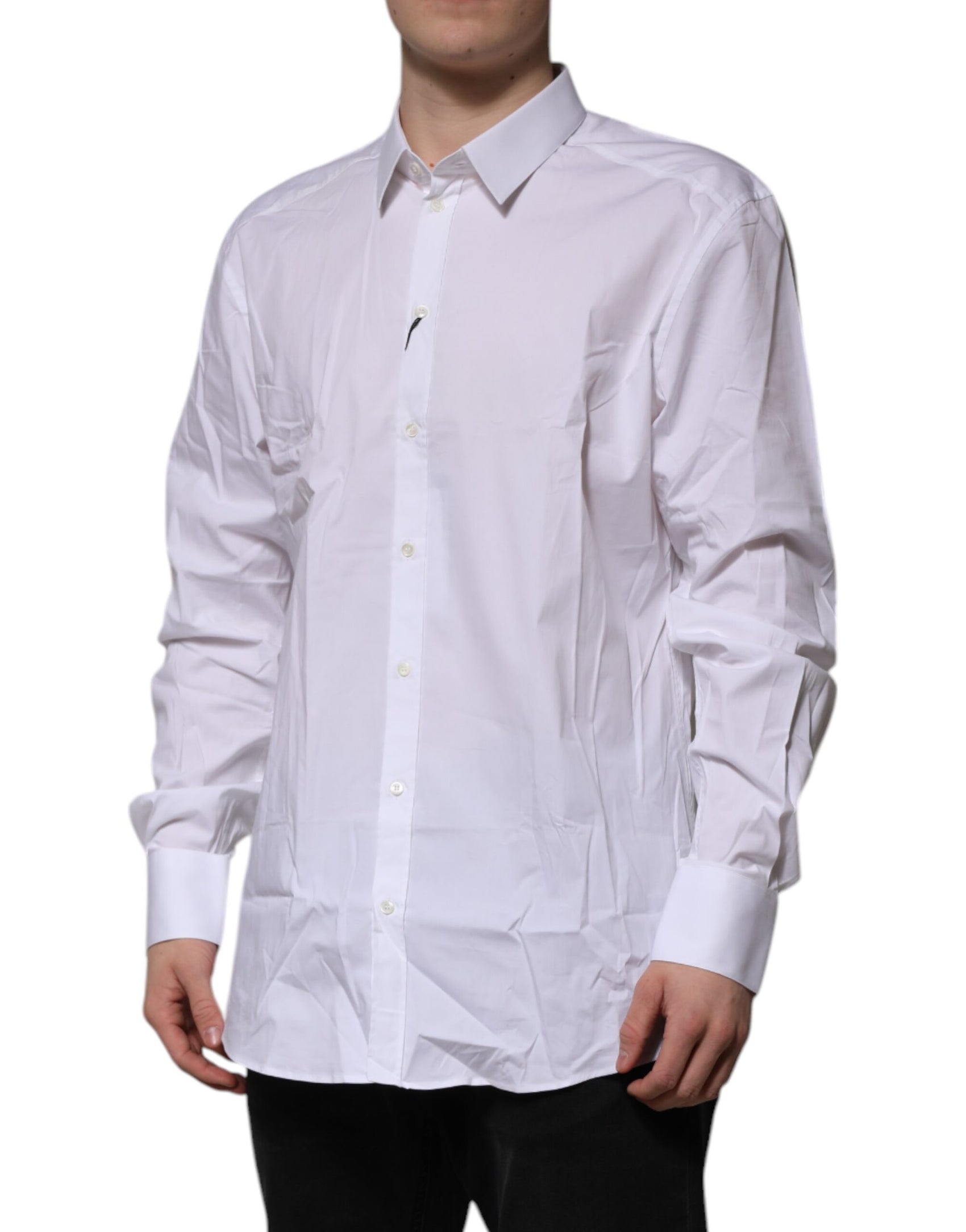 Dolce & Gabbana White Cotton GOLD Long Sleeves Dress Shirt