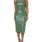 Dolce & Gabbana Green Cotton Floral Lace Sheath Midi Dress