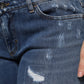 Dolce & Gabbana Blue Tattered Cotton Low Waist Denim Jeans