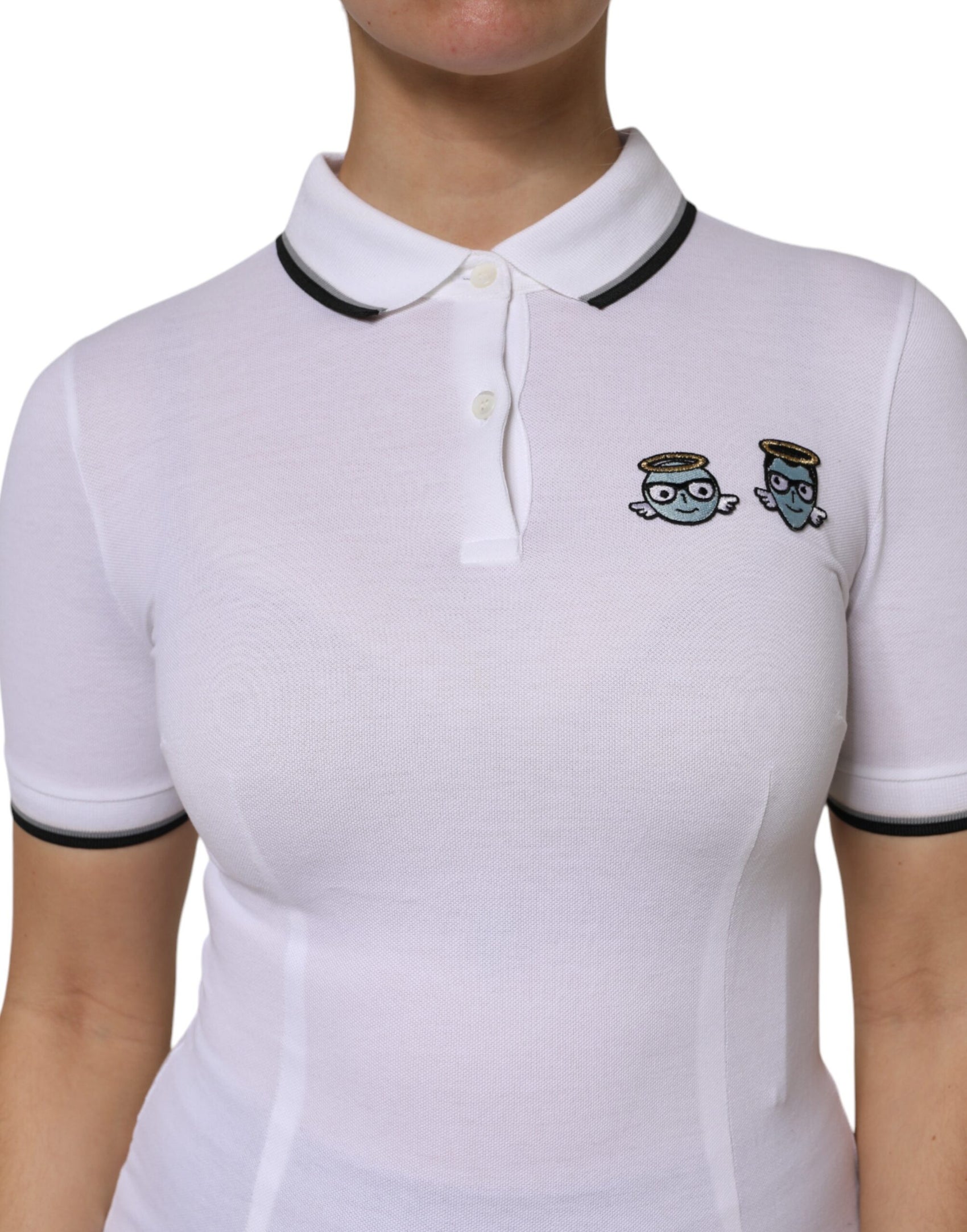 Dolce & Gabbana White Cotton Short Sleeves Collared Polo Top