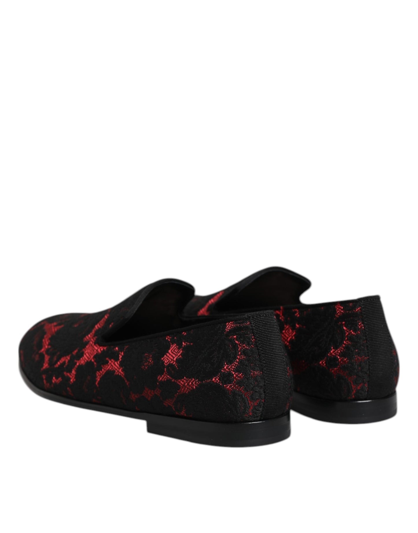 Dolce & Gabbana Red Black Jacquard Slip On Loafers Shoes