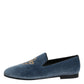 Dolce & Gabbana Blue Velvet DG Logo Loafers Formal Shoes