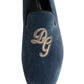 Dolce & Gabbana Blue Velvet DG Logo Loafers Formal Shoes