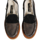 Dolce & Gabbana Brown White Calfskin Leather Loafers Shoes