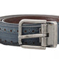 Dolce & Gabbana Blue Perforated Leather Gray Buckle Belt