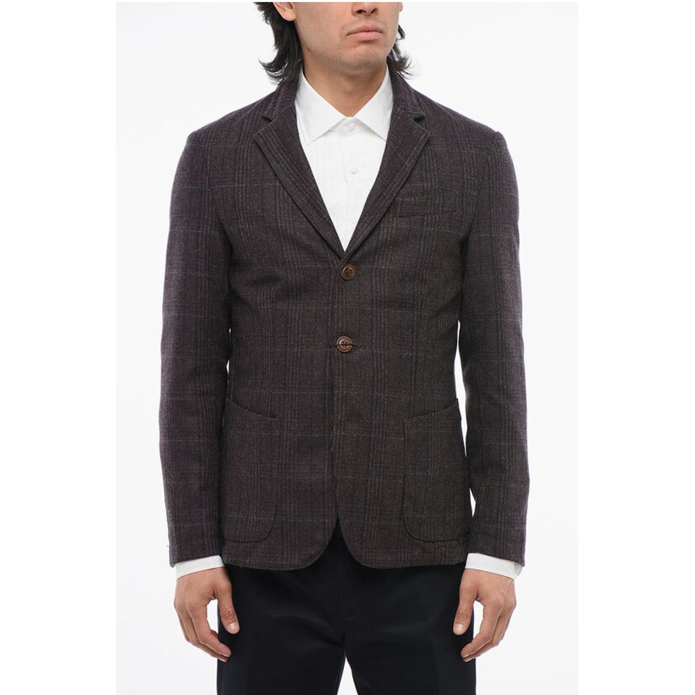 CC COLLECTION Plaid Motif Side Vents Notch Lapel 3-Button Bl