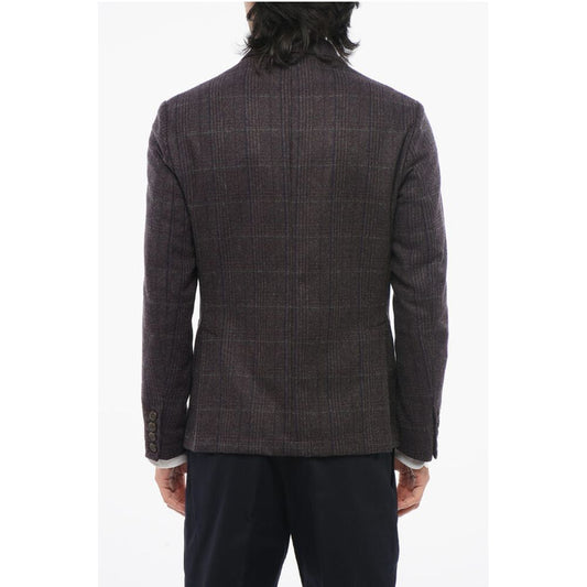 CC COLLECTION Plaid Motif Side Vents Notch Lapel 3-Button Bl