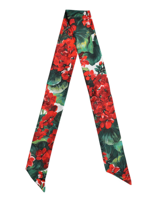 Multicolor Floral Silk Skinny Neck Wrap Scarf
